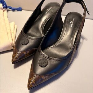 Louis Vuitton Black & Brown Pointed Slingback Mules